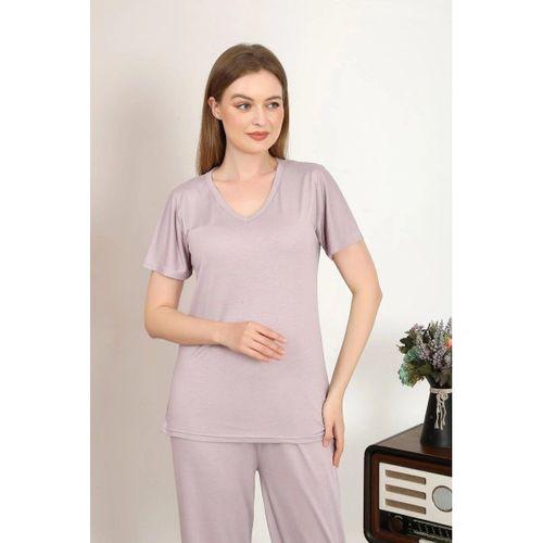 Kadın Kısa Kol Pamuk Penye Pijama Takım Pudra
