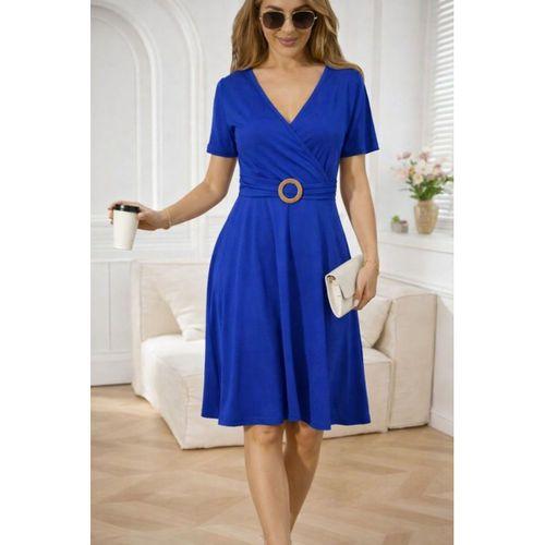 Kadın Kısa Kollu Kruvaze Yakalı önden Toka Detaylı Kısa Viskon Elbise