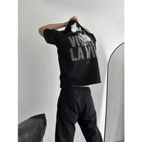 Baskılı Oversize Bisiklet Yaka T-shirt - Siyah