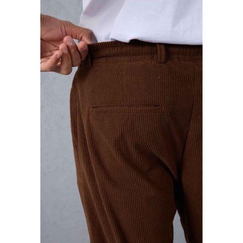 Roy Regular Fit Beli Lastikli Fitilli Kadife Kumaş Fermuarlı Jogger Erkek Pantolon - Kahve