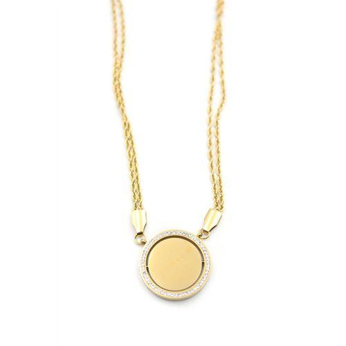 Taşlı Plaka Kolye - Altın