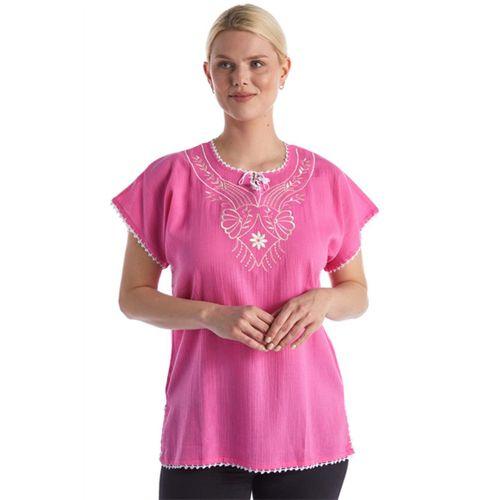 Kısa Kol Pembe Şile Bezi Yazlık Bluz