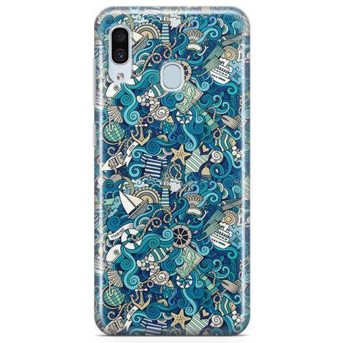 Samsung Galaxy A30 Kılıf Doodle Gemi Turları Arka Kapak Koruma Desenli Full Koruyucu