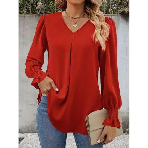 Kadın Uzun Kollu V Yakalı Salaş Ithal Krep Bluz