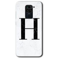 BeRa Aksesuar Xiaomi Redmi Note 9 Kılıf Baskılı Kapak - Beyaz Mermer Desenli H Harfi +Tam Kaplayan Mat Seramik