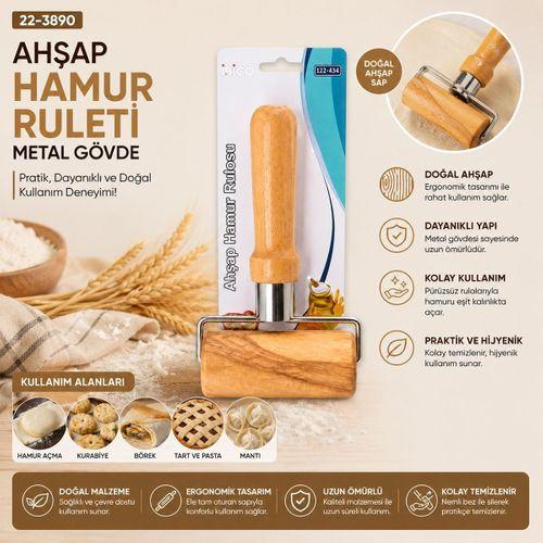 Hamur Açma Ruleti Metal Gövdeli Ahşap Saplı