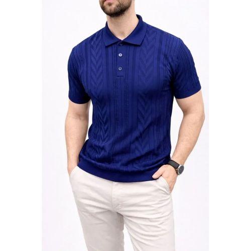 Erkek Yazlık Triko Tişört Kısa Kol Polo Yaka Düğmeli T-Shirt - Lacivert