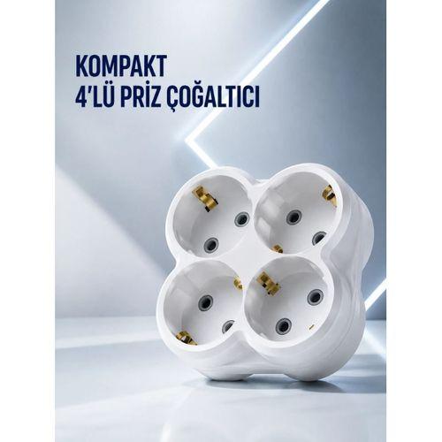 Duvar Tipi Priz Çoğaltıcı 4 Çıkışlı Kablosuz Kompakt Priz Adaptörü