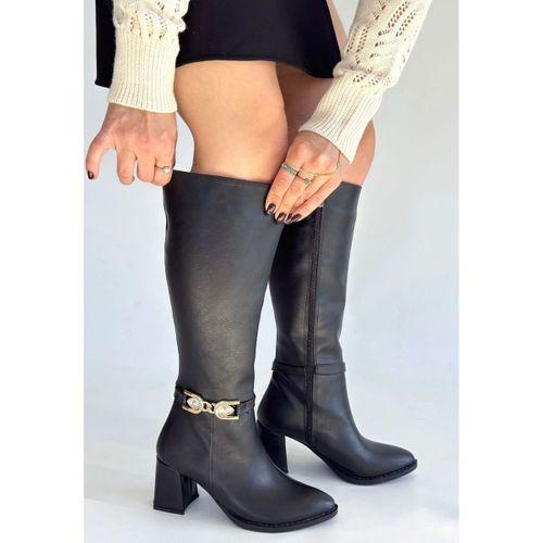 Mooni Siyah Cilt Topuklu Çizme