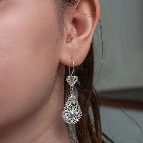 Gümüş Damla Papatya Telkari Kadın Küpe