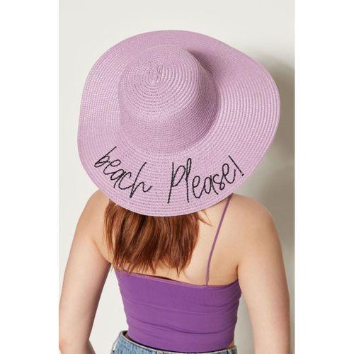 Beach Please Yazılı Lila Hasır Kloş Şapka