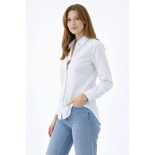 Uzun Kollu Gömlek Düğmeli Klasik Yaka Günlük Ve Ofis Şıklığına Uygun - Beyaz