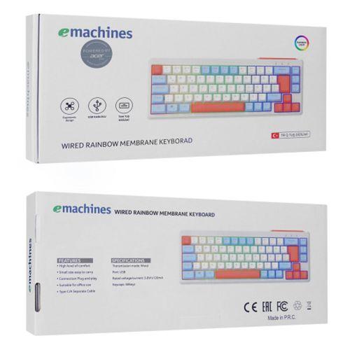 ACER eMachines, EAK810, Beyaz, USB Kablolu, Rainbow Backlight, Membran Renkli Tuşlar, Türkçe Q, 68 Tuşlu, Gaming Klavye