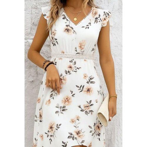 Kadın Kısa Kollu V Yakalı çiçek Desenli önü Kısa Arkası Uzun Pegasus Elbise