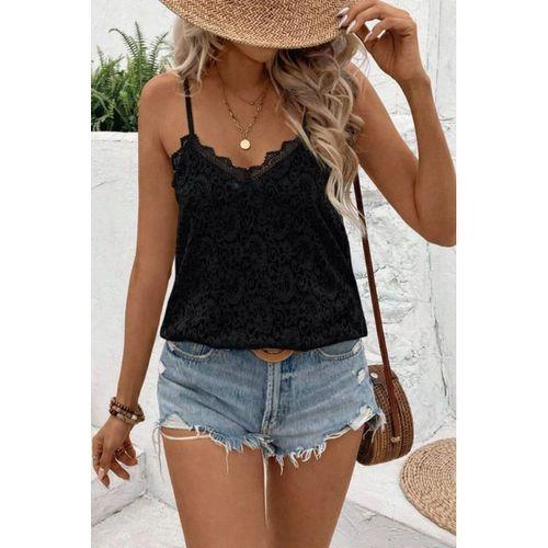 Kadın Ip Askılı V Dantel Yakalı Dantel Bluz