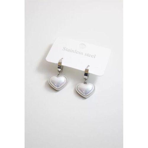 İncili Çelik Kalp Küpe - Gümüş