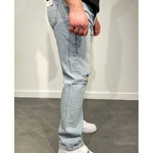 Erkek Dizi Yırtık Detaylı Baggy Jeans