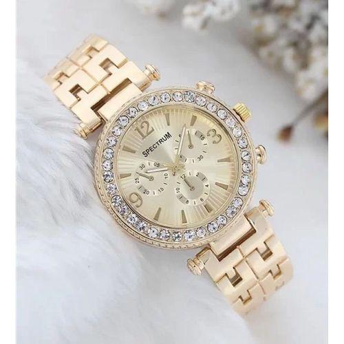 Zarif Ve Şık Özel Tasarım Zirkon Taşlı Metal Bayan Kol Saati (gold)
