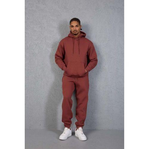 Şardonlu Kanguru Cepli Sweatshirt - 3 İplik Şardonlu Lastik Paça Erkek Eşofman Altı- Eşofman Takımı - Kiremit