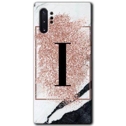 MRCİLETİSİM MRCİLETİSİM Samsung Galaxy Note 10 Plus Kılıf HD Desen Baskılı Arka Kapak + Temperli Cam - Pembe Mermer I Harfi