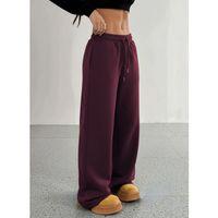 Kadın Yüksek Bel Lastikli Bağcıklı Geniş Kesim Dalgıç Mürdüm Pantolon