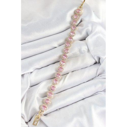 Pirinç Pembe Zirkon Taşlı Daire Baget Model Gold Renk VIP Seri Kadın Bileklik