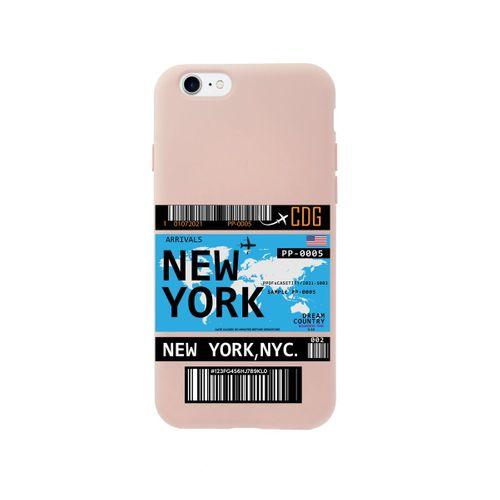 iPhone 8 New York Bilet Tasarımlı Pembe Telefon Kılıfı