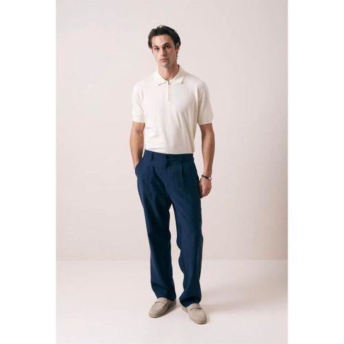 Linus Fermuarlı Polo Yaka Kısa Kollu İnce Triko Erkek T-Shirt - Bej