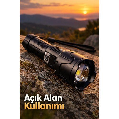 Şarjlı Led El Feneri Zoomlu Type C Şarjlı Dijital Batarya Göstergeli