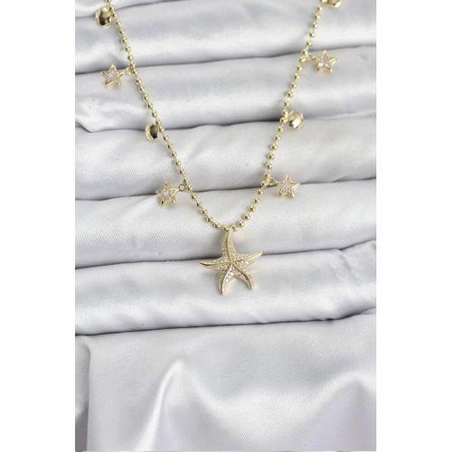 Pirinç Gold Renk Zirkon Taşlı Deniz Yıldızı Model Kadın Kolye