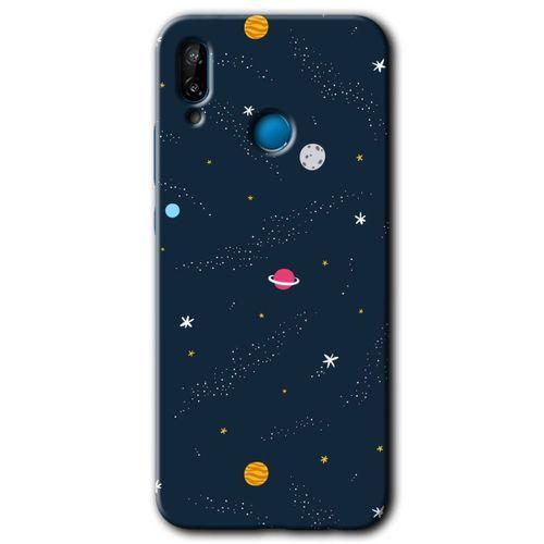 Huawei P20 Lite Kılıf Baskılı Kapak - Çizim Gezegen + 5D Tam Kaplayan Cam