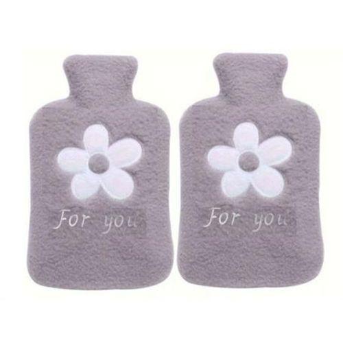 2 Adet Sıcak Su Torbası Peluş Papatya Desenli Gri  21X13,5X2Cm 500 Ml