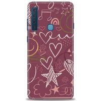 Samsung Galaxy A9 2018 Kılıf HD Baskılı Kılıf - Notalar ve Kalpler Bordo + Tam Ekran Koruyucu