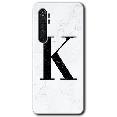 MRCİLETİSİM MRCİLETİSİM Xiaomi Mi Note 10 Lite Kılıf HD Desen Baskı Arka Kapak+Temperli Cam-Beyaz Mermer Desenli K Harfi