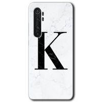 MRCİLETİSİM MRCİLETİSİM Xiaomi Mi Note 10 Lite Kılıf HD Desen Baskı Arka Kapak+Temperli Cam-Beyaz Mermer Desenli K Harfi