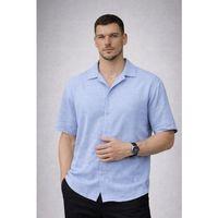 Yarım Oversize Apaş Yaka Kısa Kol Müslin Kumaş Erkek Gömlek - Buz Mavi