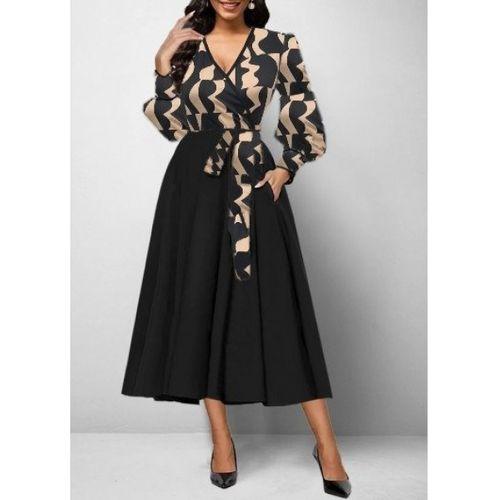 Lucky Life Uzun Kollu Kruvaze Yaka Dalgıç Krep Midi Boy Elbise