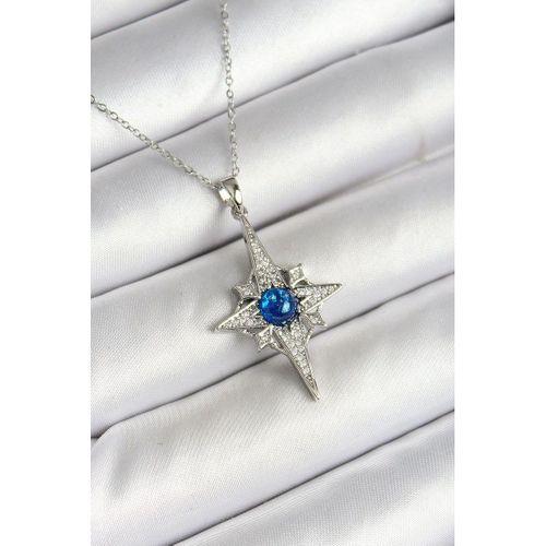 316L Çelik Kutup Yıldızı Figürlü Mavi Zirkon Taşlı Gümüş Renk Kolye