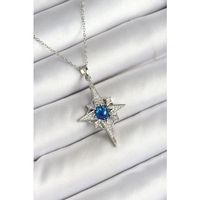 316L Çelik Kutup Yıldızı Figürlü Mavi Zirkon Taşlı Gümüş Renk Kolye