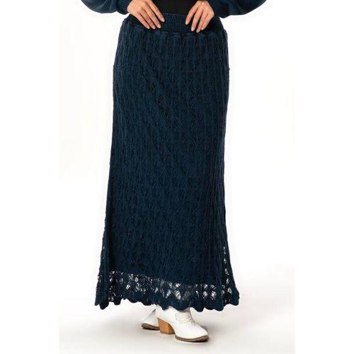 Beli Lastikli Elvan Sonbahar ve Kışlık Uzun Örgü Triko Etek Lacivert Lcvt