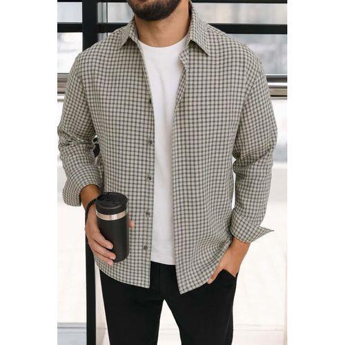 Jonas Ekose Küçük Kareli Relaxed Fit %100 Pamuklu Flanel Kumaş Erkek Gömlek - Yeşil