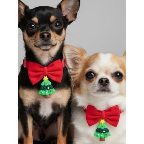 Christmas Tree Yılbaşı Köpek Papyon Tasması | Kırmızı Fiyonk Boyun Aksesuarı | Noel Temalı Köpek Süsü