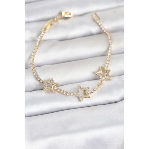 Pirinç Gold Renk Yıldız Model Zirkon Taşlı Su Yolu Kadın Bileklik