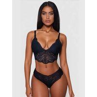 Kadın Siyah Dantel İşlemeli Bralet Slip Takımı Premium İç Giyim
