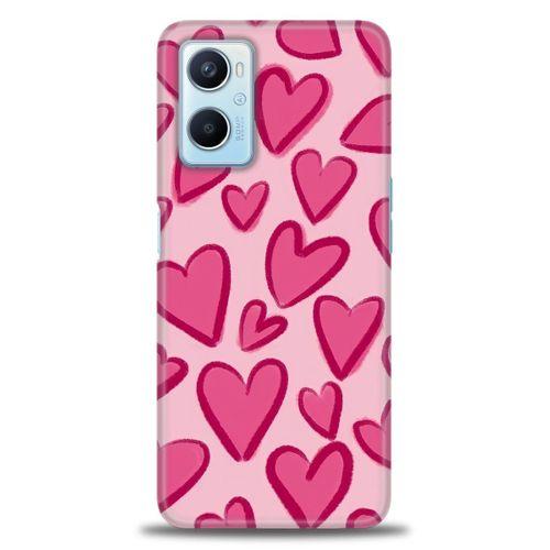 Oppo A96 4G Kılıf HD Baskılı Kılıf - Pembe Kalp + Tam Ekran Koruyucu