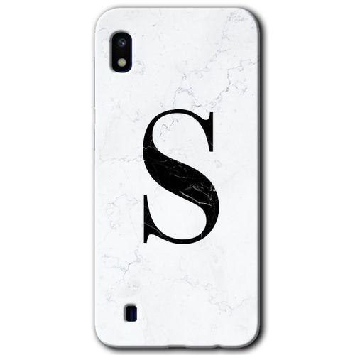 MRCİLETİSİM Samsung Galaxy A10 Kılıf Baskılı Kapak - Beyaz Mermer Desenli S Harfi +Tam Ekran Koruyucu