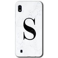 MRCİLETİSİM Samsung Galaxy A10 Kılıf Baskılı Kapak - Beyaz Mermer Desenli S Harfi +Tam Ekran Koruyucu