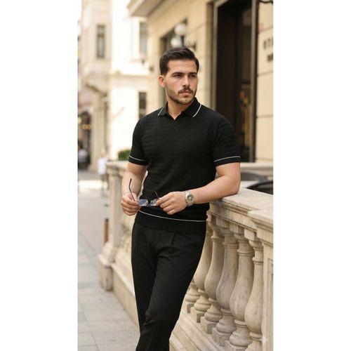 Erkek Zikzak Dokulu Yakalı Kısa Kollu Triko