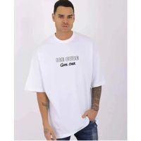 Unisex Bisiklet Yaka Baskılı Oversize T-Shirt - Beyaz