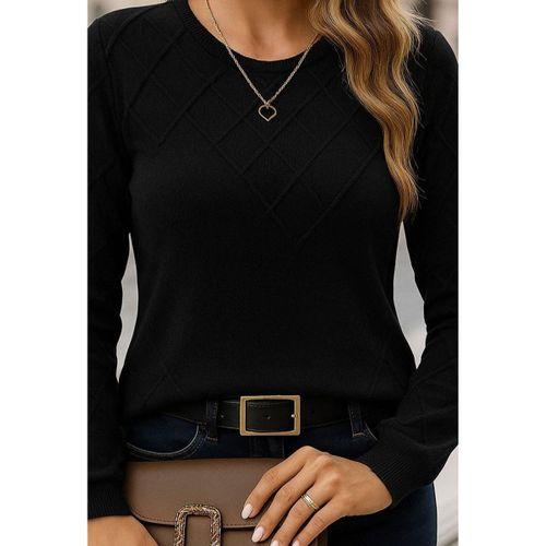 Kadın Uzun Kollu Bisiklet Yaka Geometrik Desenli Triko Bluz